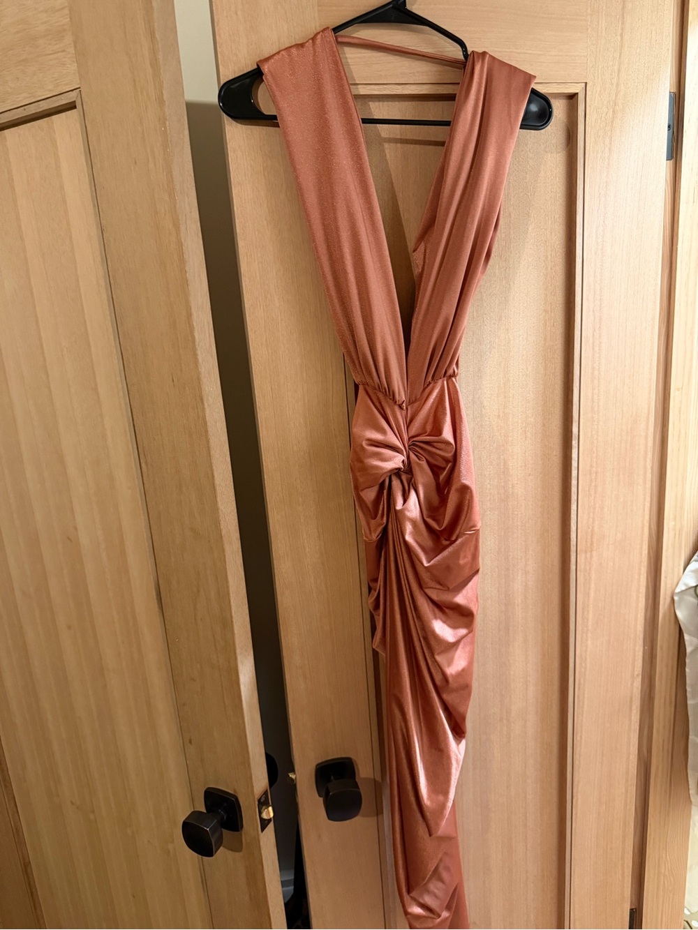 Baobab Collection Rose Gold Draped Knot Front Evening Dress
